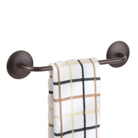 mDesign Decorative Metal Small Towel Bar - Strong Self Adhesive - Storage and Display Rack for Hand, Dish, and Tea Towels - Stick to Wall, Cabinet, Door, Mirror in Kitchen, Bathroom - Bronze