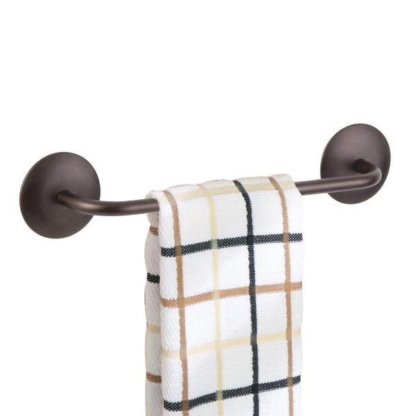 mDesign Decorative Metal Small Towel Bar - Strong Self Adhesive - Storage and Display Rack for Hand, Dish, and Tea Towels - Stick to Wall, Cabinet, Door, Mirror in Kitchen, Bathroom - Polished
