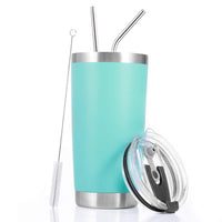 Toopify 20oz Stainless Steel Insulated Teal Tumbler Travel Mug with Straw Slider Lid, Cleaning Brush, Double Wall Vacuum,Aqua Blue,Mint