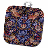 3D Rose Image of William Morris Strawberry Thief with Birds Pot Holder, 8 x 8