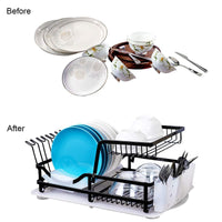 Related 2 tier dish rack dish drying rack with utensil holder and drain board wine glass holder easy storage rustproof kitchen counter dish drainer rack organizer iron