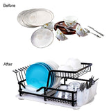 Related 2 tier dish rack dish drying rack with utensil holder and drain board wine glass holder easy storage rustproof kitchen counter dish drainer rack organizer iron