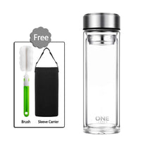 ONEISALL 800ml Large Glass Water Bottle,Double Walled Travel Mug with Removable Stainless Steel Infuser Basket - Borosilicate Glass Tea and Coffee Thumbler with Nylon Sleeve,Lead-Free,(800ml/27 oz)