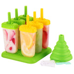 Popsicle Molds - IKICH Set of 6 Ice Pop Molds Makers - BPA Free & FDA Certified & Food Safe - Reusable Easy-Release Ice Cube Tray Molds Drip-Guard Handle with Folding Funnel and Cleaning Brush