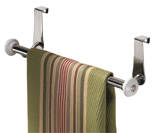 mDesign Over-the-Cabinet Kitchen Dish Towel Bar Holder - White/Chrome
