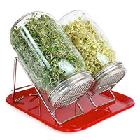 Pure Convenience Deluxe Sprouting System - Pure Glass and Stainless Steel Sprouting Stands, Jars & Tray - Organic Broccoli & Lentil Seeds - Dishwasher Safe - Super Easy - Lotus & Sky PCDLXRED (Red)