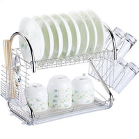 Dish Rack Drying Drainer Kitchen Holder 2 Steel Stainless Organizer Sink Tray Cup Dryer Cutlery Storage Tier Over Tiers Roll