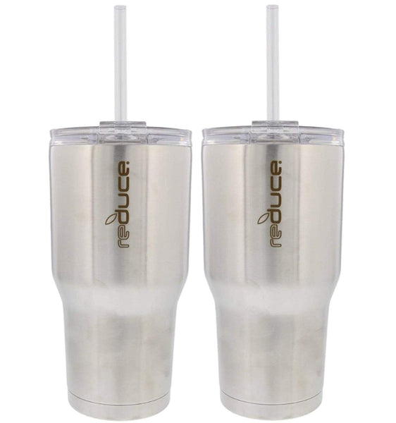 REDUCE COLD-1 Tumbler, 2 Pack Set - 30oz Stainless Steel Tumbler With Straw & Lid - Reduce Insulated Tumbler Keeps Drinks Hot & Cold, Ideal for Water & Tea - A Perfect Coffee Travel Mug For the Office