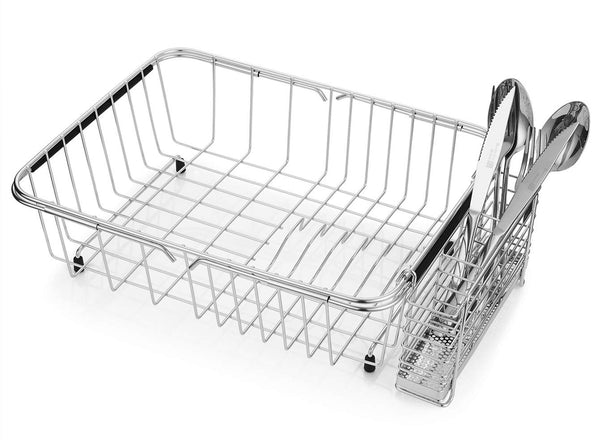 Adjustable Dish Drying Rack, 304 Stainless Steel Dish Drainer, On Counter or In Sink Dish Rack, Deep and Large- Rustproof