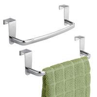 mDesign Modern Kitchen Over Cabinet Strong Steel Towel Bar Rack - Hang on Inside or Outside of Doors - Storage and Organization for Hand, Dish, Tea Towels - 9.75" Wide - 2 Pack - Chrome