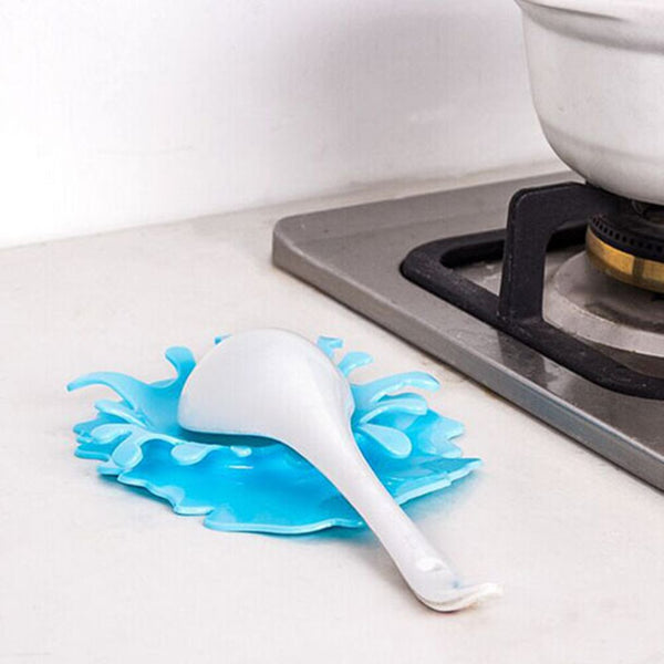 2 in 1 Spoon Utensil Holder Silicone Spoon Rest-Blue
