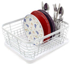 ESYLIFE Kitchen Dish Drainer Drying Rack with Drip Tray and Full-Mesh Silverware Storage Basket, White