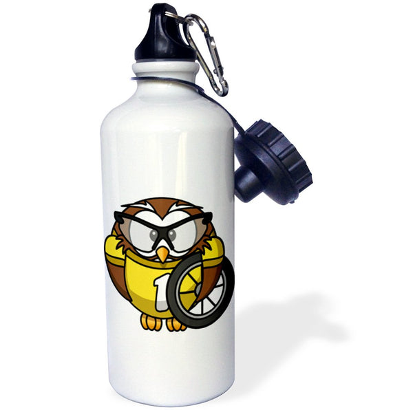 3dRose wb_204289_1 Print Of Cartoon Owl With Bike Tire And Goggles Sports Water Bottle 21Oz Multicolored