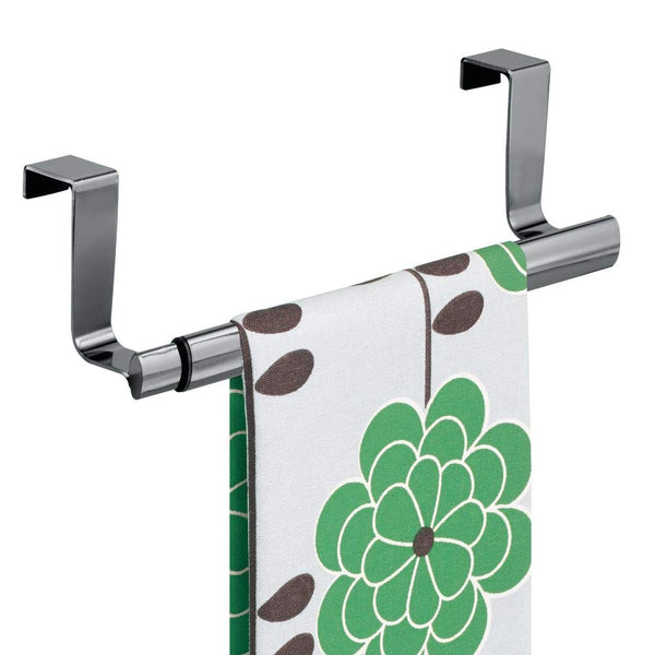 mDesign Over-the-Cabinet Expandable Kitchen Dish Towel Bar Holder - Black/Chrome