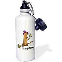 3dRose wb_245393_1 Funny Sea Wizard Hat Riding Flying Broom Hairy Otter Water Bottle