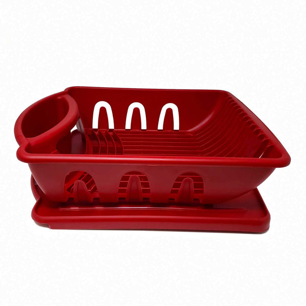 Heavy Duty Sturdy Hard Plastic Sink Set With Dish Rack With Drainer & Drainboard,Easy to Clean With Snap Lock Tab Cup Holders for Home Kitchen Sink Organizers-S,M,L-Made in USA(Red Medium Dish Rack)