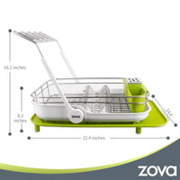 MR.SIGA zova Premium Stainless Steel Multi-Functional Dish Drying Rack with Cutlery Holder and Wine Glass Rack, Dish Drainer Utensil Organizer for Kitchen– Large, White &Green
