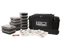 Isolator Fitness 6 Meal ISOBAG Meal Prep Management Insulated Lunch Bag Cooler with Stackable Meal Prep Containers, ISOBricks, and Strap - MADE IN USA (Black/Silver Accent)