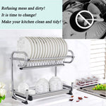 Probrico 2-Tier Stainless Steel Dish Drying Dryer Rack 440mm(17.5") Drainer Plate Bowl Storage Organizer Holder Wall Mounted Distance:410mm(16")