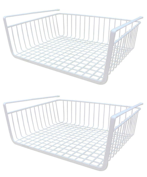 Plate Holders Organizer for Kitchen Cabinets | Vertical Small Metal Dish Storage Dying Display Rack for Counter, Cupboard, Corner - White (Cabinet Basket (2 Pack))