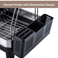 KEDSUM Rust-Proof Stainless Dish Rack, 2-Tier Detachable Dish Drying Rack with Removable Utensil Holder, Dish Drainer with 360 Degrees Adjustable Swivel Spout for Kitchen Counter