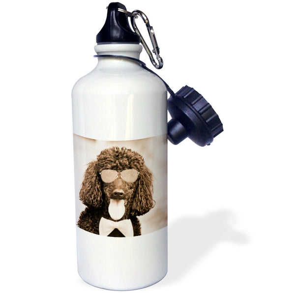 3dRose Cool Poodle Wearing Sunglasses and Bow tie. Popular Image. -Sports Water Bottle, 21oz (wb_218220_1), 21 oz Multicolor