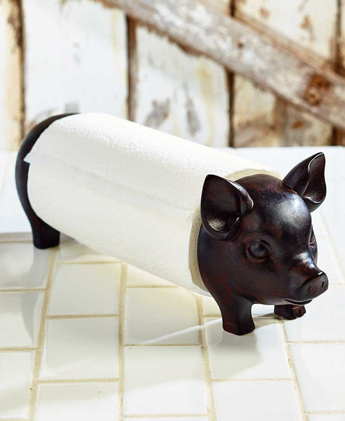 Pig Paper Towel Holder - Decorative Farmhouse Standing Holder for Kitchens