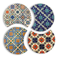 Absorbent Ceramic Trivet/Coaster Set with Cork Base, Set of 4 Modern Moroccan Boho Table or Bar Coasters, Also Used as Kitchen Pot Holders, Hot Pad or Trivets for Hot Dishes, Pots and Pans, 4.25"in