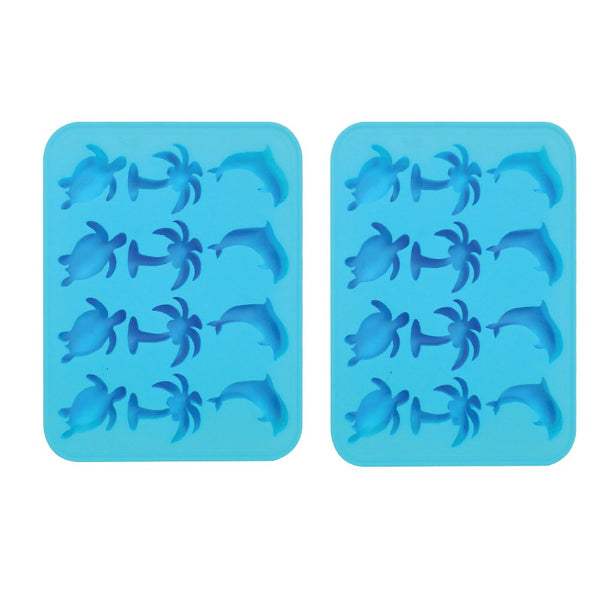 Silicone Ice Cube Trays 2 Piece Mold Set - Tropical Shaped Ice Cube Tray Molds Candy Mold Cake Mold Chocolate Mold (2, Blue)