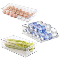 mDesign Refrigerator Storage Organizer Bin, Covered Egg Holder, Water Bottle Holder for Kitchen - Set of 3, Clear