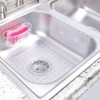 mDesign Kitchen Sink Mat, Sink Divider Protector, Suction Sponge Holder - Set of 3, Clear