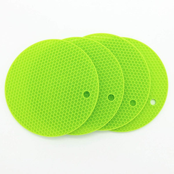 Lucky Plus Silicone Mat for Counter Top Hot Pads for Pan and Pot Heat Resistant Hot Protector Workshop,Table Placemats 4 Pack,Size:7x7 Inch, Color: Green,Shape:Round