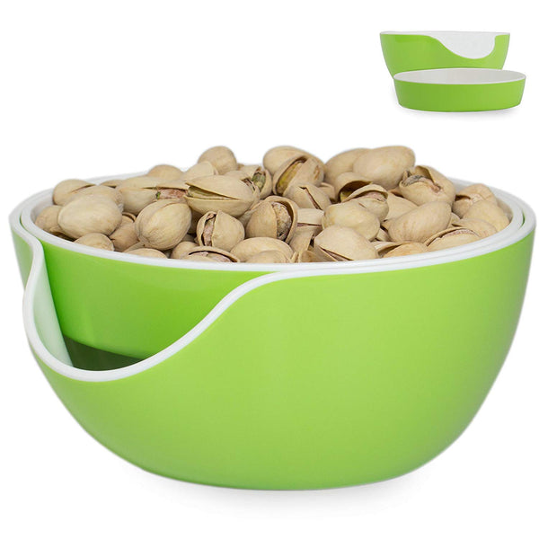 Pistachio Bowl, Snack Serving Dish, Double Peanut Bowl with Seeds Shell Storage, Green