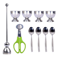 PROKITCHEN Egg Cup Holder Set with Egg Spoons and Quail Eggshell Cracker Cutter Topper for Removing Top of Soft Boiled Eggs