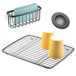 mDesign Sink Center, Strainer & Grid Combo for Kitchen Sinks - Set of 3, Matte Black