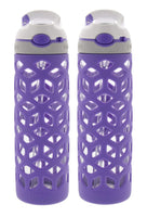 Contigo AUTOSPOUT Ashland Glass Water Bottle w/ Silicone Sleeve - Spout Shield Protects from Germs - BPA Free- Top Rack Dishwasher Safe -Great for Home and Travel - 20 Ounces, Grapevine (2 Pack)