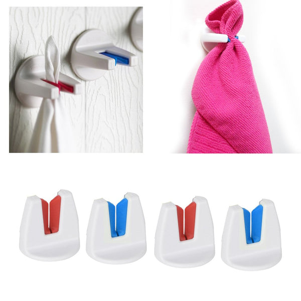 4 x Towel Holder Self Adhesive Bathroom Kitchen Dishcloth Grip Hanger Push In
