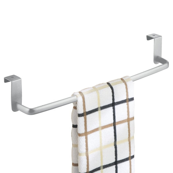 mDesign Over-the-Cabinet Kitchen Dish Towel Bar Holder - 14", Silver