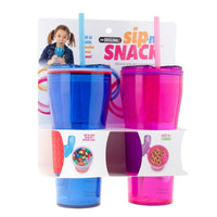 Sip-N-Snack (2 Pack) 2-in-1 Kids Cups BPA-Free With Straws & Reusable Snack Container With Lids Snack Cup