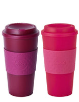 Copco Acadia Double Wall Insulated 16 oz Travel To Go Mug with Non-Slip Sleeve, Set of 2, Commuter Friendly, Drink On the Go (Translucent Marsala Red/Translucent Pink)