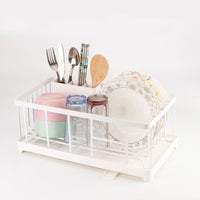 Stylish Sturdy Stainless Steel Metal Wire Medium Dish Drainer Drying Rack for Kitchen Countertop (white)