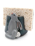 American Handmade Stoneware Pottery Sponge Holder, Bunny Motif