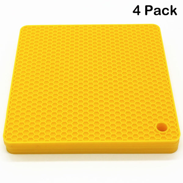 Lucky Plus Silicone Hot Pads for Cooking, Dish, Pan and Pot, Heat Resistant Trivet Mats for Counter Top,Workshop,Coffee or Placemats 4 Pack,Size:7.5x7.5 Inch, Color: Yellow,Shape:Square