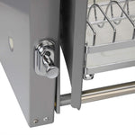 Kitchen Pull Down Chrome Steel 2 Tier Wire Dish Drainer Rack Utensils Basket Shelf Plate Holder for 600mm Width Cabinet