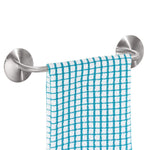 mDesign Decorative Metal Small Towel Bar - Strong Self Adhesive - Storage and Display Rack for Hand, Dish, and Tea Towels - Stick to Wall, Cabinet, Door, Mirror in Kitchen, Bathroom - Brushed