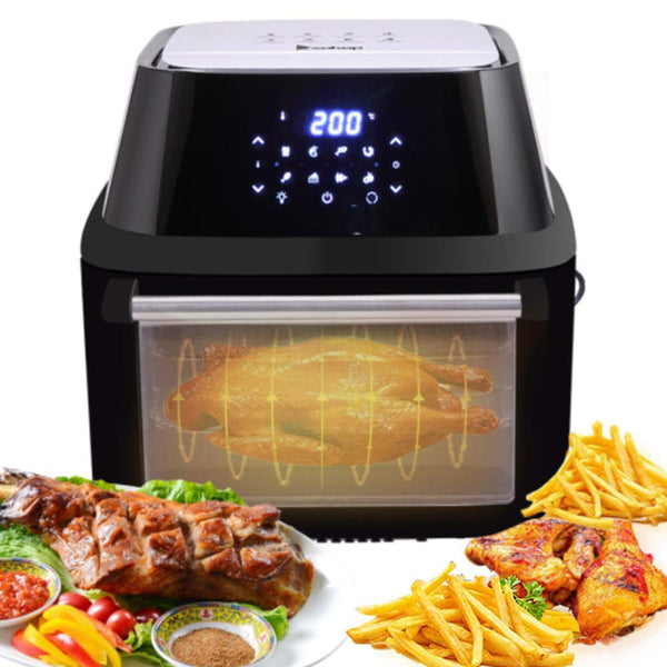ROVSUN Electric Hot Air Fryer 3.7QT Large Capacity, ETL 1500W Deep Fryers Oven Cooker Oil Less w/Temp Time Control, Recipe Book-Kitchen Tongs-Metal Racks Accessories, Removable Dishwasher Safe Basket