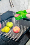 BUNDLE Easy to Store Over the Sink Stainless Steel Roll Up Drying Rack and Produce Cleaning Glove