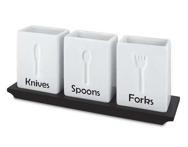 KOVOT Ceramic Utensil Caddy Set - Elegant Way To Organize Your Dining Utensils