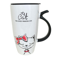 Little-Sweet Huge Travel Mug Cat Large Coffee Mug Cute Ceramic Mug Novelty Morning Mug Tea Cup Gifts for Cat Lovers (Pink tie)