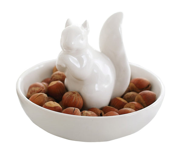 LA JOLIE MUSE Nut Bowl Snack Serving Dish - Ceramic Squirrel Stand Candy Dish for Pistachio, Peanuts, Edamame